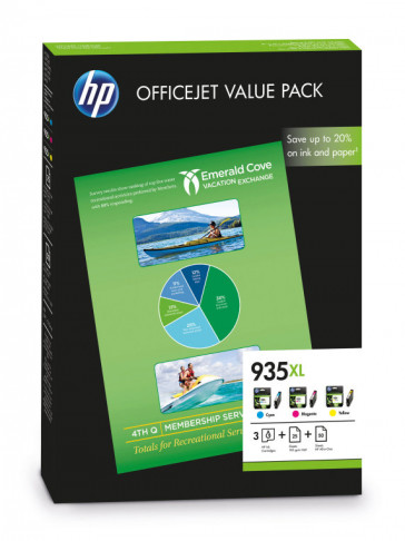 PACK TINTA 3 COLORES 935XL + PAPEL (F6U78AE) HP