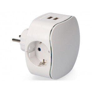 ADAPTADOR TRIPLE SCHUKO CON 2 TOMAS USB 2100MaH RETRACTILADO R40056 EDM