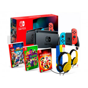 CONSOLA SWITCH AZUL NEON/ROJO NEON + 3 JUEGOS LEGO + AURICULARES LVL40 NINTENDO