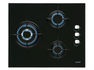 PLACA CRISTAL-GAS CATA CI 6021 BK NEGRA GAS NATURAL 59CM 3 QUEMADORES