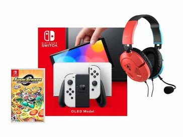 CONSOLA SWITCH OLED BLANCA + AURICULAR +SUSHI STRIKER NINTENDO