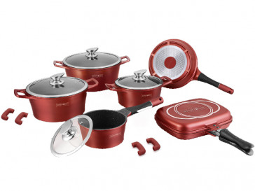 JUEGO 15 PIEZAS CACEROLAS + TAPAS + ACCESORIOS RL-ES1015M GRANATE ROYALTY LINE