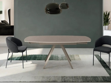 MESA EXTENSIBLE 120-180 KYOTO 120 BASE CRISTAL PALOMA Y PATAS METALICAS NEGRAS OM/208/T STONES