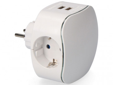 ADAPTADOR TRIPLE SCHUKO CON 2 TOMAS USB 2100MaH RETRACTILADO R40056 EDM