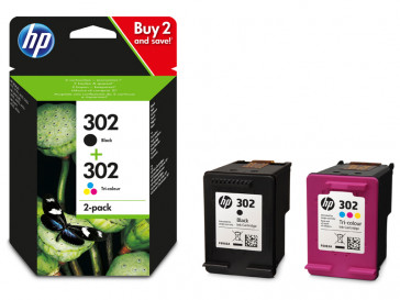 PACK 2 CARTUCHOS TINTA NEGRA/COLOR 302 (X4D37AE) HP