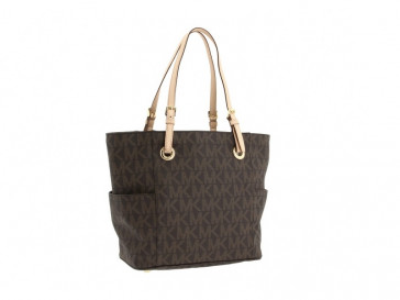 MK LOGO EAST/WEST SIGNATURE TOTE BROWN 30S11TTT4B-200 MICHAEL KORS