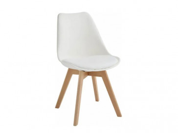 SILLA CARLLOTA CON ESTRUCTURA DE MADERA CON ASIENTO TAPIZADO EN SÍMIL PIEL Y RESPALDO EN POLIPROPILENO BLANCO OM/238/BI STONES