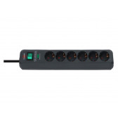 REGLETA ECO-LINE NEGRO 6 TOMAS + INTERRUPTOR Y PROTECCION CONTRA SOBRETENSIONES 1159700015 BRENNENSTUHL