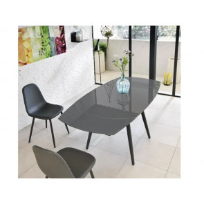 MESA EXTENSIBLE 120-180 KYOTO 120 BASE CRISTAL TEMPLADO GRIS Y PATAS METALICAS NEGRAS OM/204/G STONES