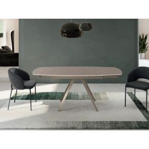 MESA EXTENSIBLE 120-180 KYOTO 120 BASE CRISTAL PALOMA Y PATAS METALICAS NEGRAS OM/208/T STONES