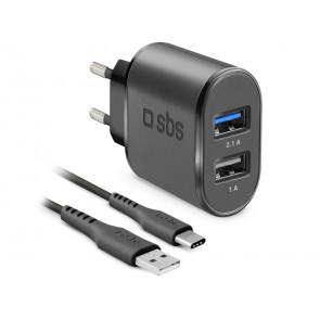 KIT CARGADOR PARED LB13462215 2X USB 2100 mAh CARGA RAPIDA CON CABLE TIPO C SBS